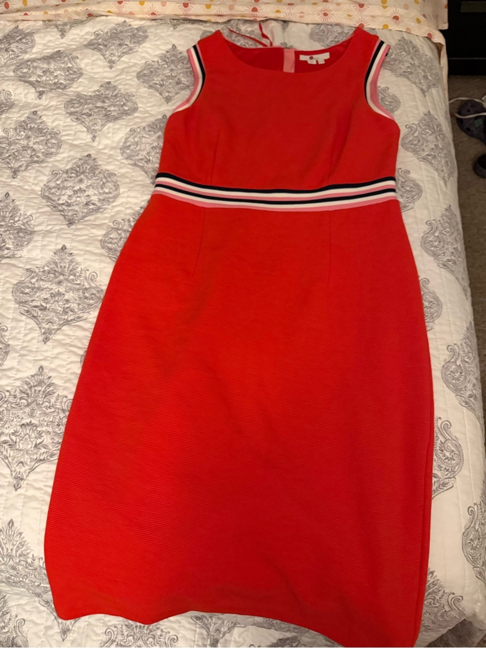 Boden Women’s Red Sleeveless A-Line Dress with Striped Waist